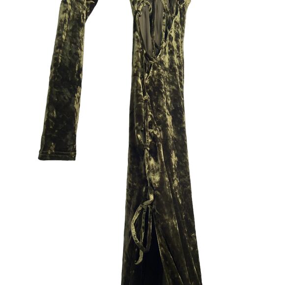 Camila Coelho Gabriel Velvet Maxi Dress Asymmetric Lace Up Cut Out Olive Size S - Picture 14 of 15